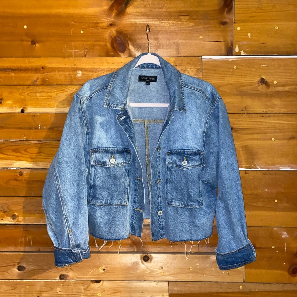 Fashion Nova Frayed Crop Jean Jacket
